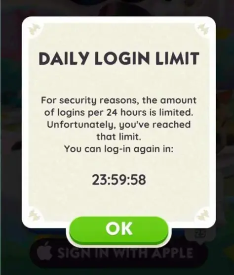 Daily Login Limit Pop Up in Monopoly Go